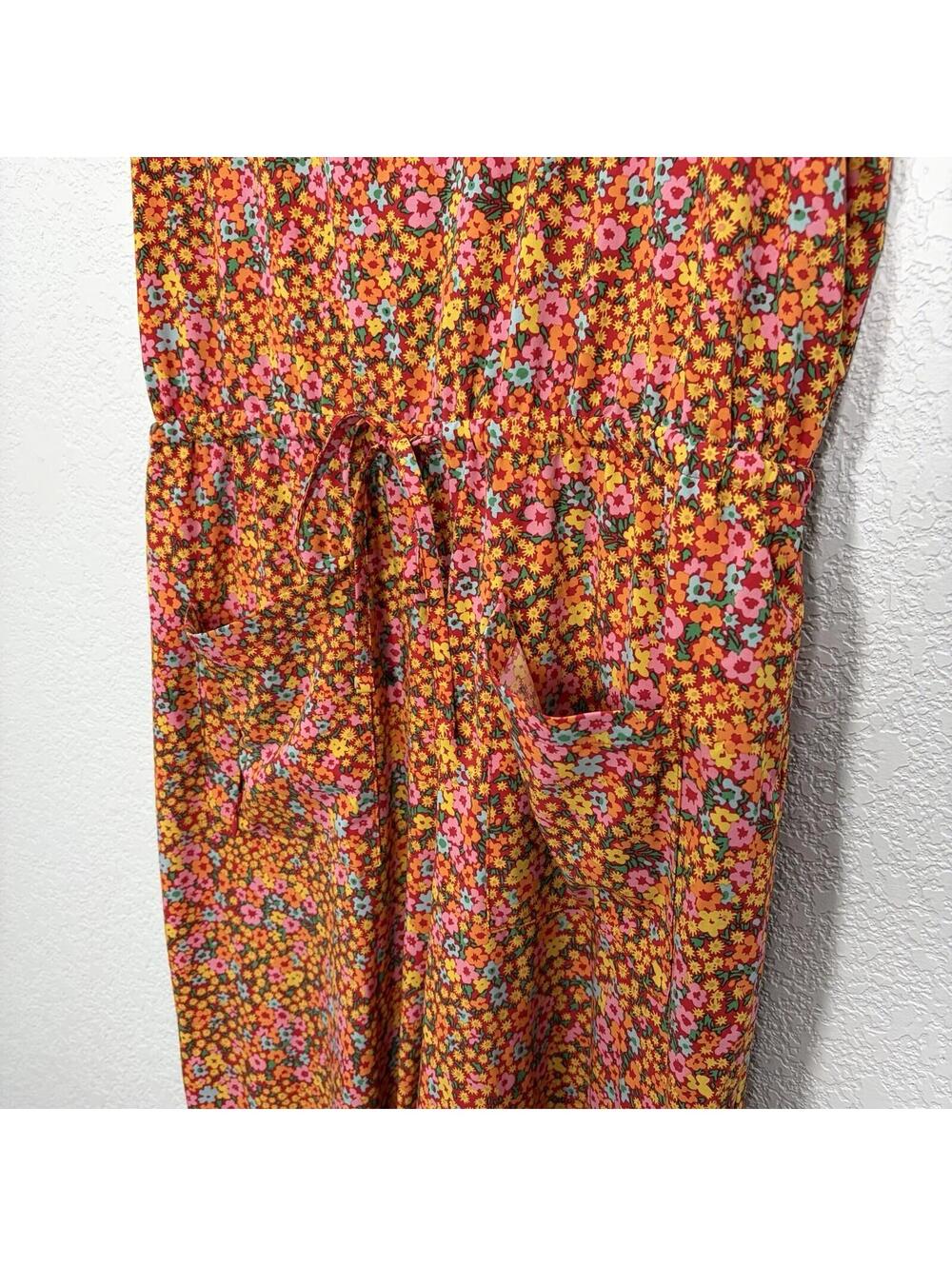 TOAD&CO Women’s L Floral Print Jumpsuit Sleeveless Wide Leg Boho Cottagecore - Picture 2 of 11